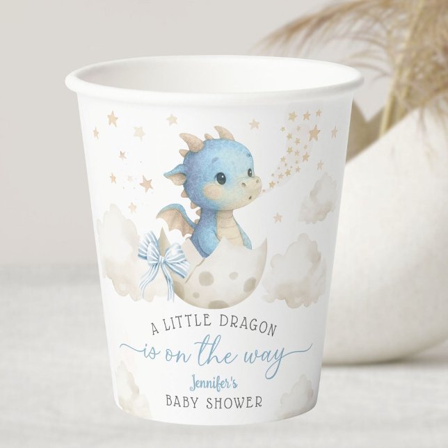 Gobelets En Papier Dragon Baby Shower Boy Blue Cute Paper Cups (Créateur téléchargé)