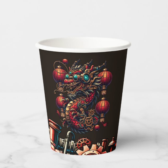Gobelets En Papier Dragon chinois de Nouvel An Steampunk (Recto)