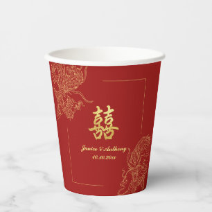 Gobelets En Papier Dragon Phoenix traditionnel Mariage chinois rouge