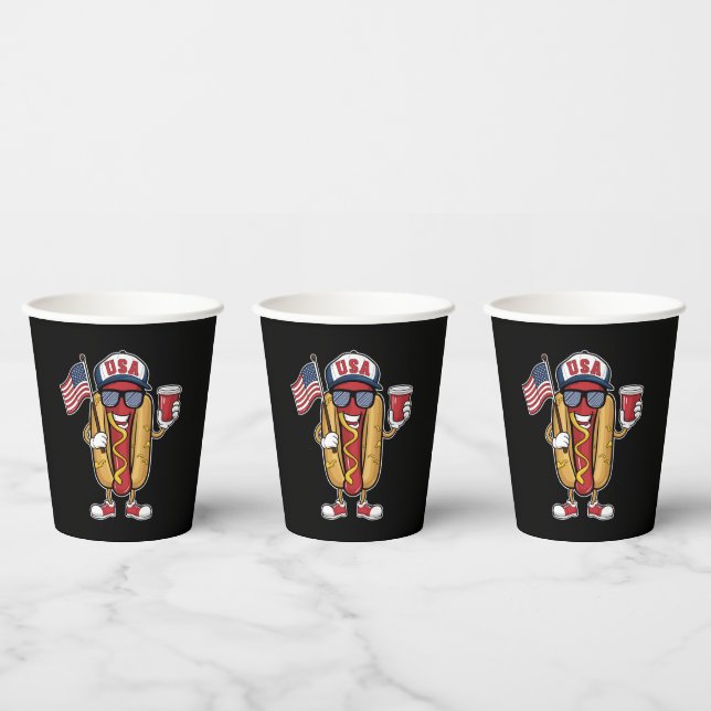Gobelets En Papier Drapeau 4 juillet Hotdog Funny Patriotique USA (Multi)
