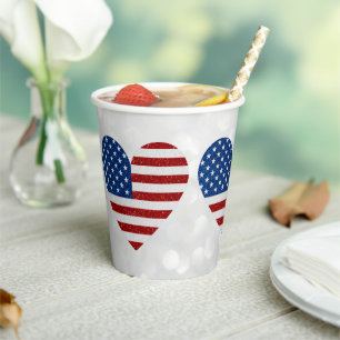 Gobelets En Papier Drapeau américain cœur 4 juillet paillettes