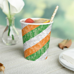 Gobelets En Papier Drapeau de l'Irlande avec motif shamrock