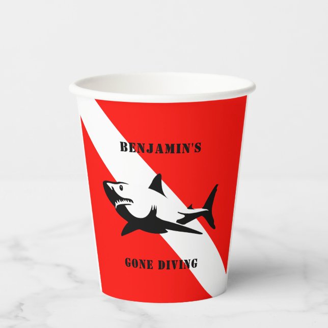 Gobelets En Papier Drapeau de plongée et requin personnalisés (Recto)