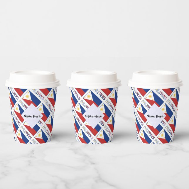 Gobelets En Papier Drapeau philippin aux Philippines avec votre nom (Multi)