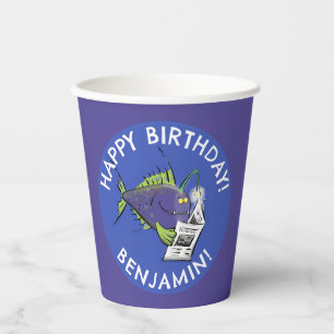 Gobelets En Papier Drôle angler poisson dessin animé anniversaire per