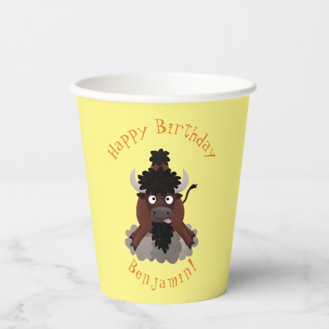 Gobelets En Papier Drôle buffle personnalisées anniversaire de dessin (Recto)