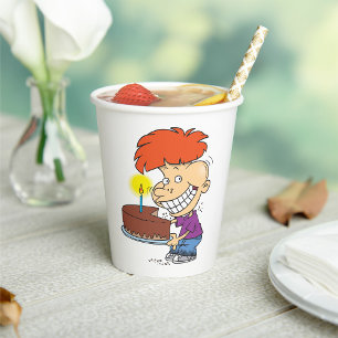 Gobelets En Papier Drôle caricaturiste avec gâteau d'anniversaire au
