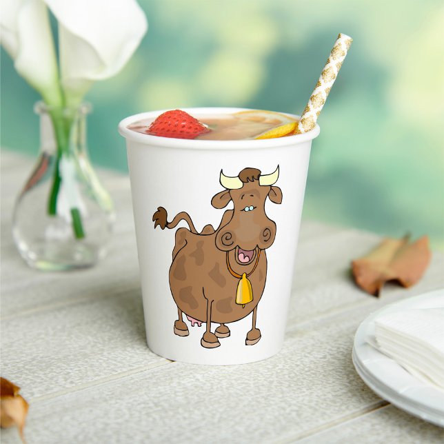 Gobelets En Papier Drôle Cartoon Vache Brown avec Bell Animal de ferm (Créateur téléchargé)