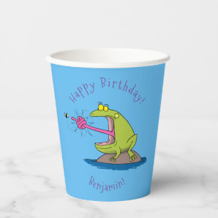 Gobelets En Papier Drôle dessin animé de grenouille et mouche