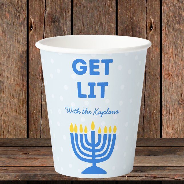 Gobelets En Papier Drôle "Get Lit" Chic Personnalisé Menorah Hanoukka (Créateur téléchargé)