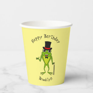 Gobelets En Papier Drôle grenouille avec chapeau dessus dessin animé
