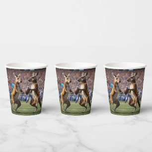 Gobelets En Papier Drôle Kangaroos Australien Jouant Au Football,