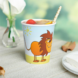 Gobelets En Papier Drôle Lion caricature dans le soleil Safari animal