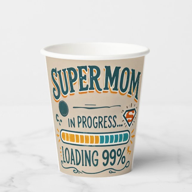 Gobelets En Papier Drôle Maman Coupe Papier - Supermom en cours... (Recto)