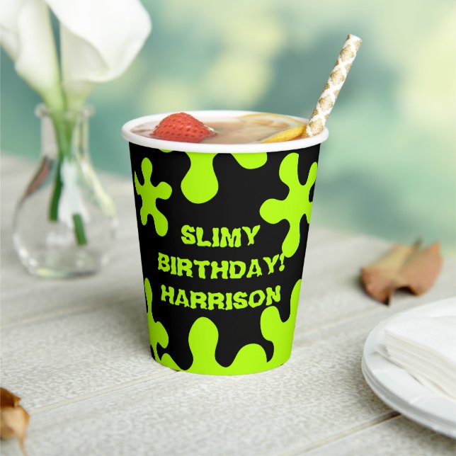 Gobelets En Papier Drôle noir vert slime nom personnalisé anniversair (Insitu)
