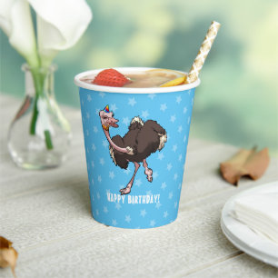 Gobelets En Papier Drôle Ostrich Joyeux Anniversaire Fête Animale Des
