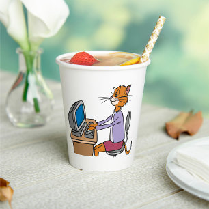 Gobelets En Papier Drôle Secrétaire Cat Cartoon Office Humour