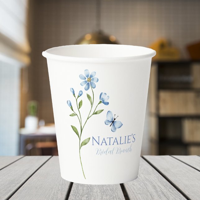 Gobelets En Papier Dusty Blue Fleur sauvage Fête des mariées personna (Créateur téléchargé)