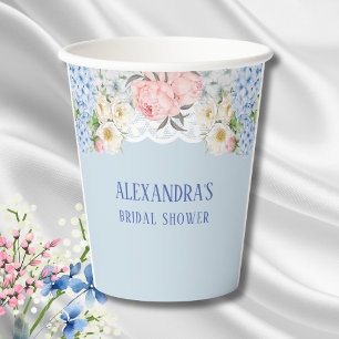 Gobelets En Papier Dusty Blue Peony Fête des mariées romantique Hydra