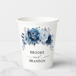 Gobelets En Papier Dusty Blue Slate Navy Floral Botanal Mariage