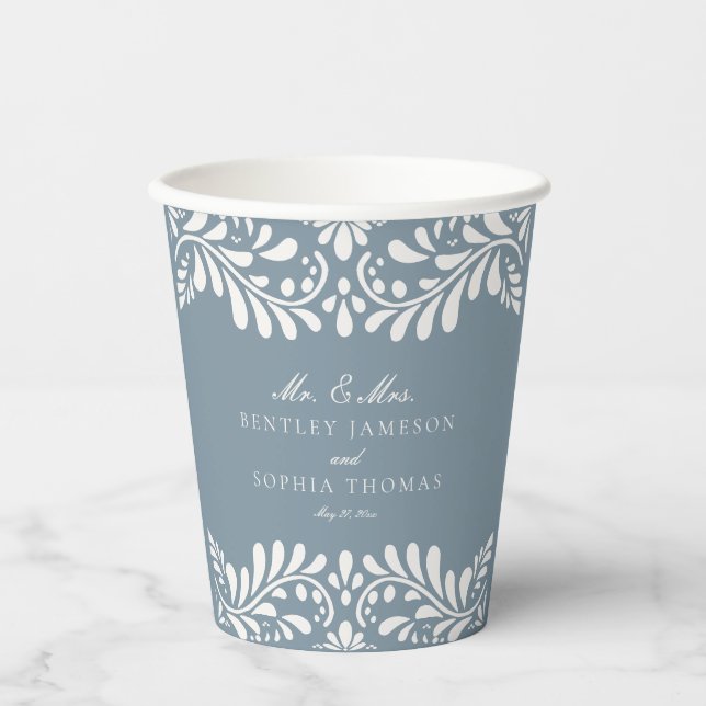 Gobelets En Papier Dusty Blue Talavera Carrelage Espagne Mariage Fies (Recto)
