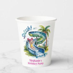 Gobelets En Papier Eau Diapositive Fille Fête Anniversaire