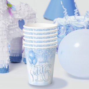 Gobelets En Papier Éclairage à cordes et ballons Sweet 16 Lt. Blue ID