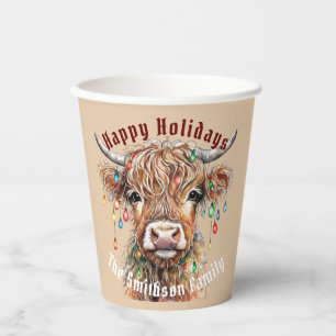 Gobelets En Papier Éclairage de Noël de la vache écossaise Highland