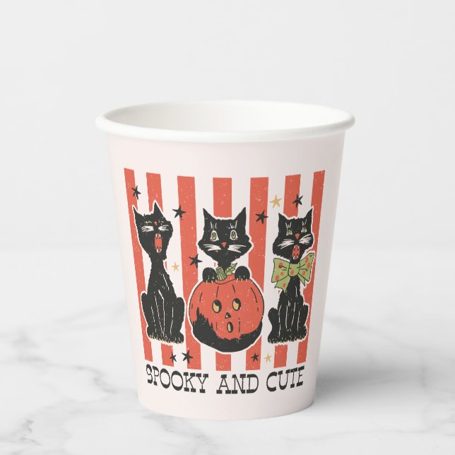 Gobelets En Papier Éffrayant et mignon - Chat noir et Citrouille (Recto)