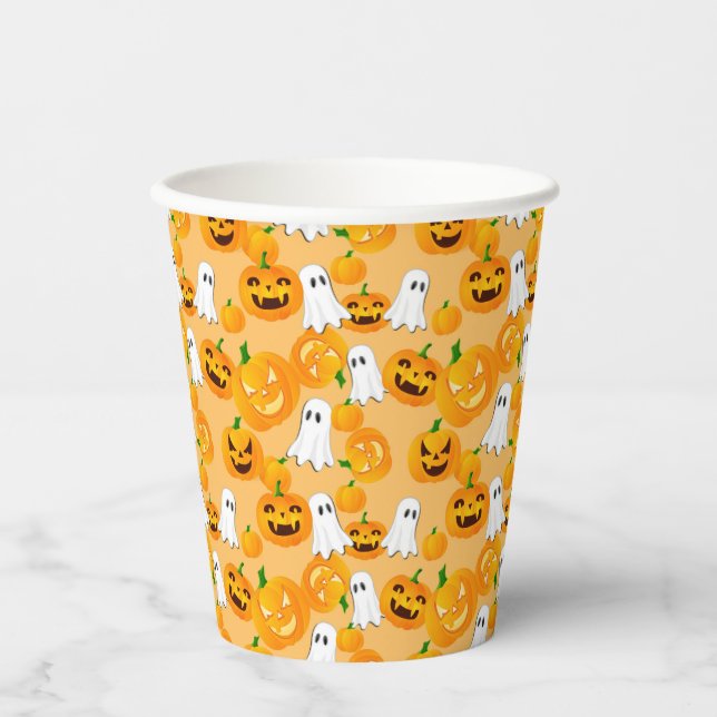 Gobelets En Papier Éffrayant Halloween Jack-o'-lantern Fantôme Déplai (Recto)