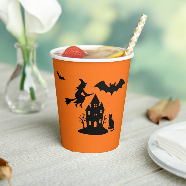 Gobelets En Papier Éffrayant Hauné Maison & Sorcière Silhouette | (Insitu)