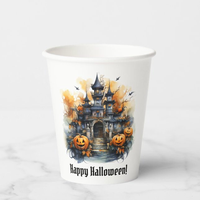 Gobelets En Papier Éffrayant Haunted Castle Halloween Coupe de papier (Recto)