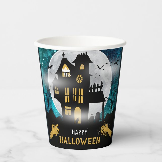 Gobelets En Papier Éffrayant Haunted House Halloween Parti (Recto)