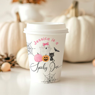 Gobelets En Papier Éffrayant Un rose Halloween anniversaire petit Boo