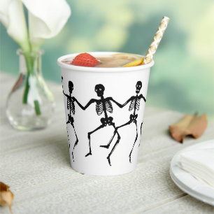 Gobelets En Papier Éffrayante Skeleton Black & White Halloween Paper