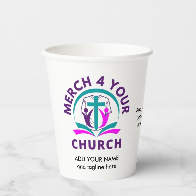Gobelets En Papier ÉGLISE MERCHANDISE Personnalisée Ajouter votre log (Recto)