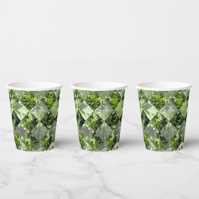 Gobelets En Papier Élégance d'émeraude : Feuilles verts en coupe diam (Multi)