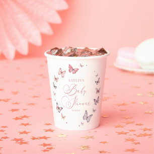 Gobelets En Papier Élégant Baby shower à papillon rose doux