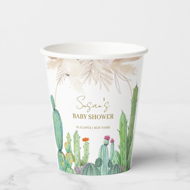 Gobelets En Papier Elégant Baby shower Boho Western Cactus Arch (Recto)