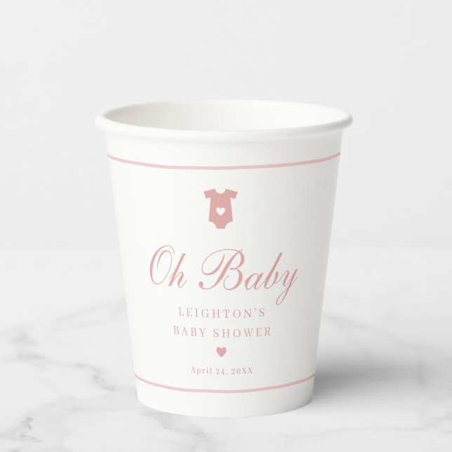 Gobelets En Papier Élégant Baby shower de script rose (Recto)