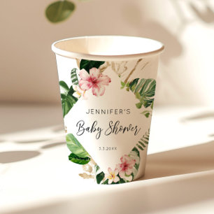 Gobelets En Papier Élégant baby shower d'hibiscus tropical fleuri