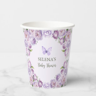 Gobelets En Papier Élégant Baby shower papillon floral violet