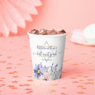 Gobelets En Papier Élégant Bat mitzvah floral rose pourpre