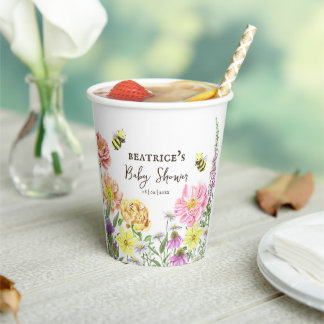 Gobelets En Papier Elegant Bee et Baby shower Fleur sauvage