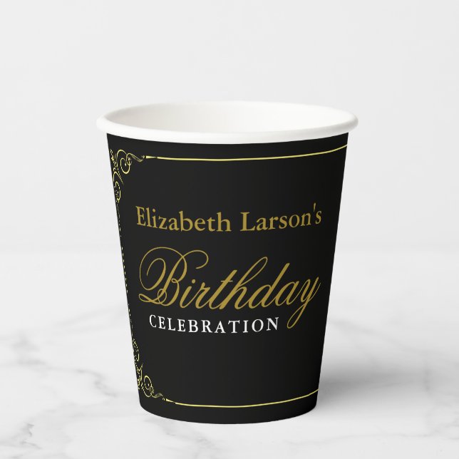 Gobelets En Papier Elégant Black and Gold 50th Birthday Invitation (Recto)