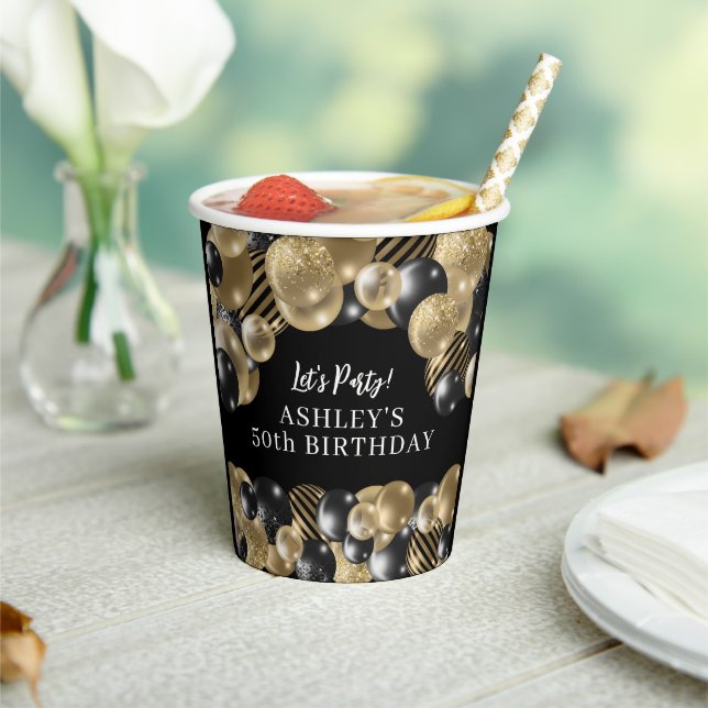Gobelets En Papier Elégant Black Gold 50e anniversaire (Insitu)