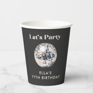 Gobelets En Papier Élégant Black & Silver Disco Ball 18e anniversaire