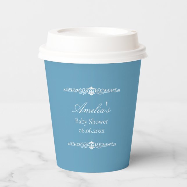 Gobelets En Papier Elegant Blue Regency Style Baby Shower  (Recto)