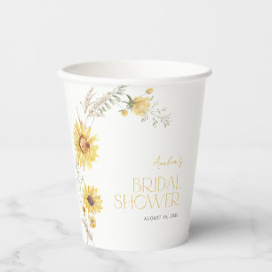 Gobelets En Papier Elégant Boho Sunflower Fête des mariées botanique