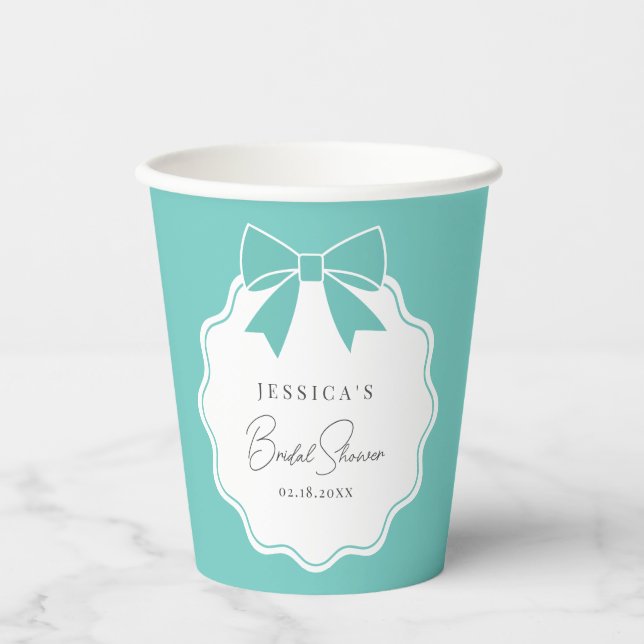 Gobelets En Papier Elegant Bride & Co. Nœud Mariage Bleu Canard (Recto)